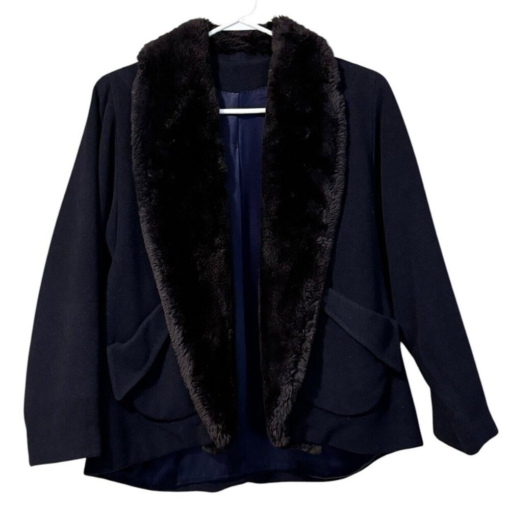 FORSTMANN Wool Angora Hair Women Blue Faux‎ Fur Collar Sz Measured & Skirt VTG